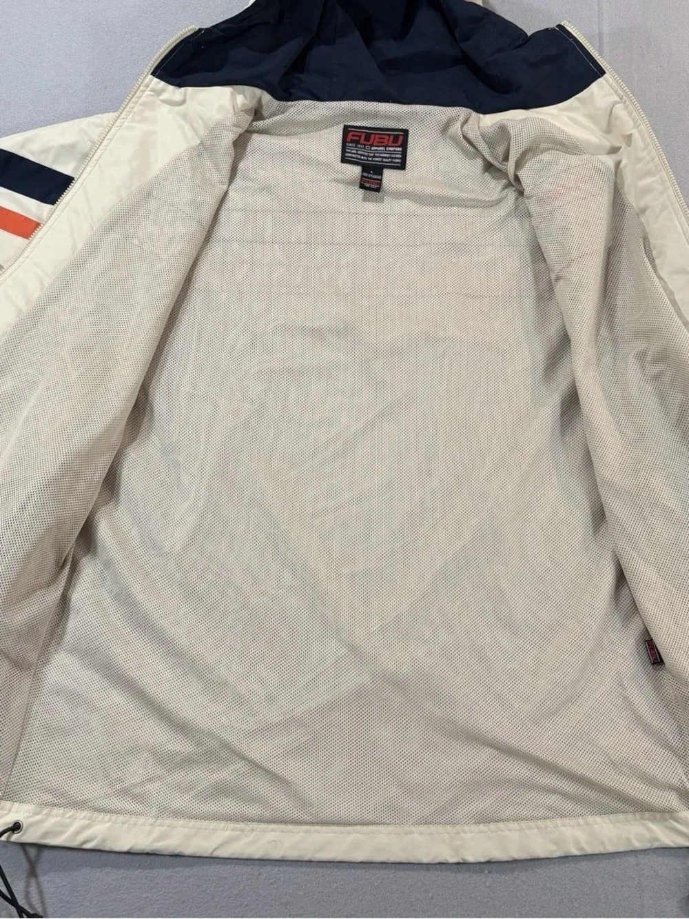 Vintage Fubu Track Suit Jacket Sz large 90s Baggy Windbreaker Swishy Cream - Picture 4 of 9